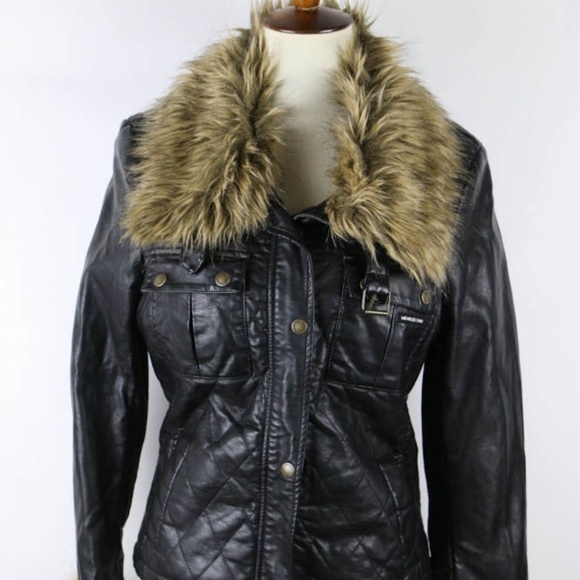 Members Only Jackets & Blazers - Member's Only Black Faux Leather with Faux Fur